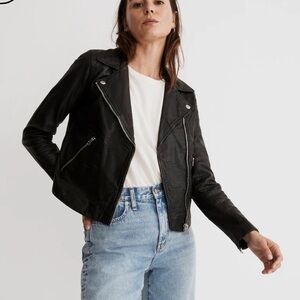 Madewell Black Women's Leather Jacket washed leather motorcycle jacket